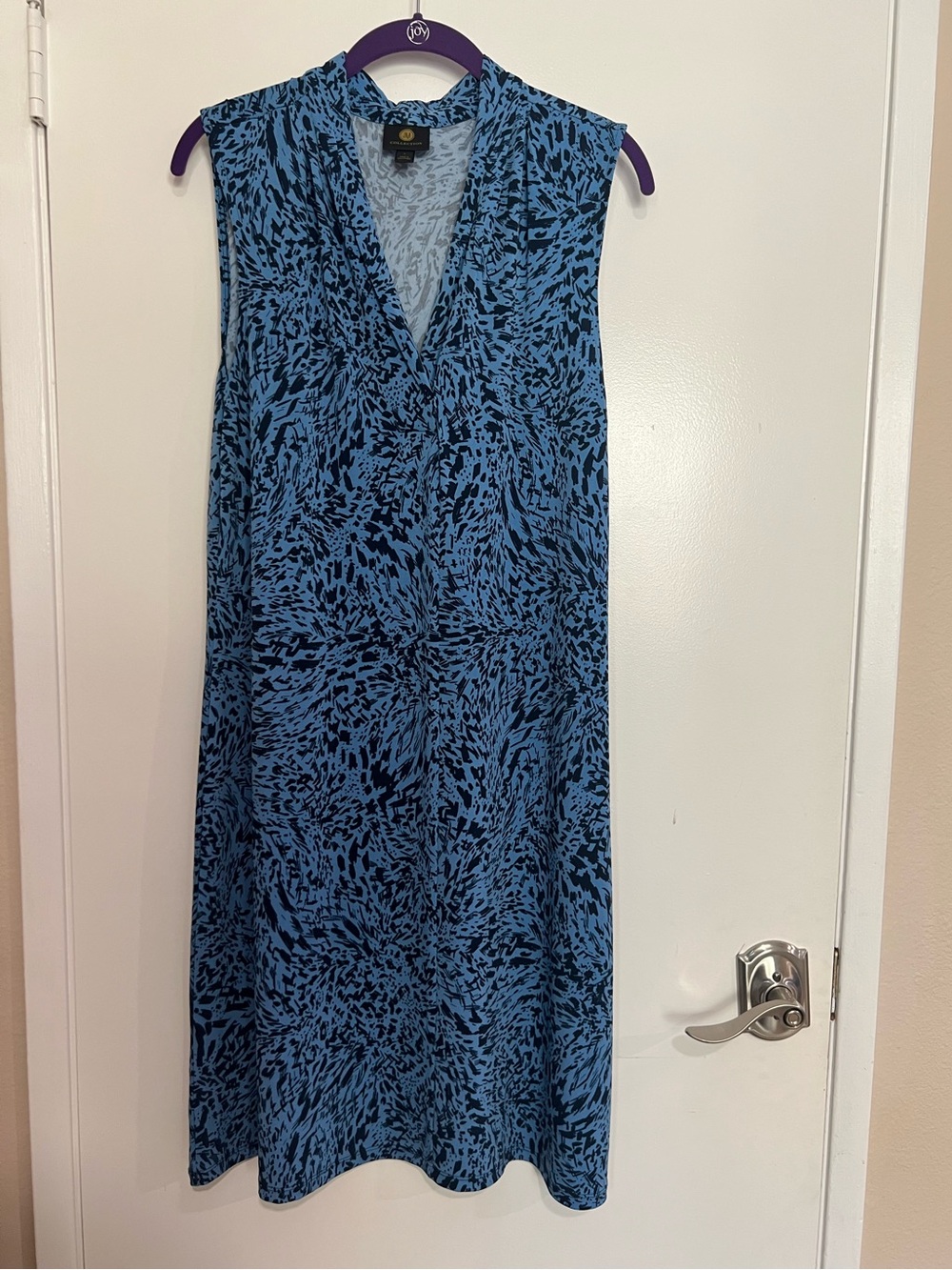 JM Collection Blue and Navy Sleeveless V-Neck Midi Dress
